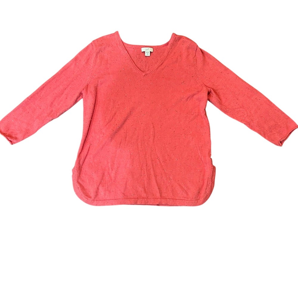 J. Jill Sweater Womens XS Petite Pink V-Neck Flecked Knit 3/4 Sleeve Top